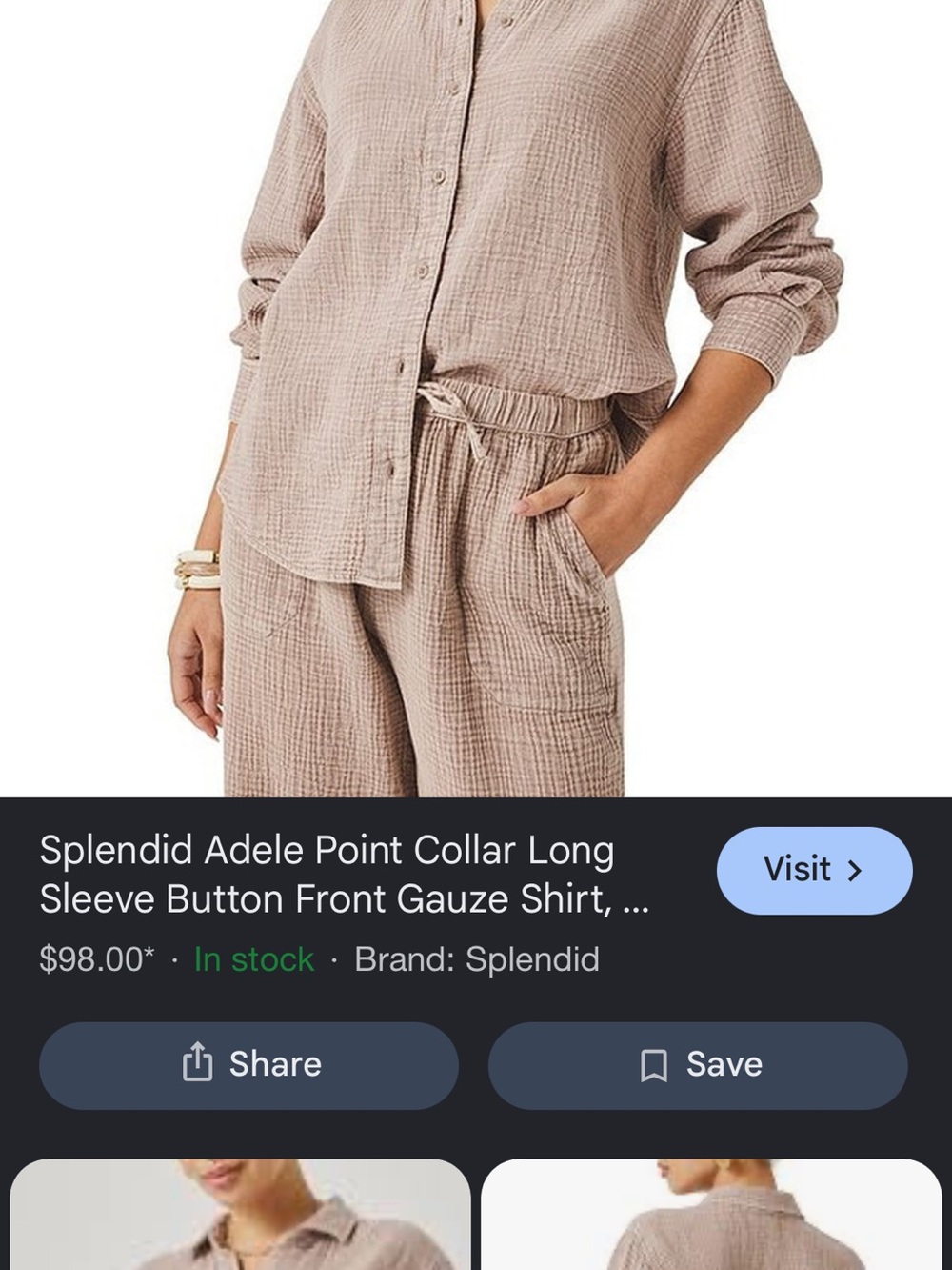 Splendid Women's Beige shirt and Gauze Wide-Leg Pants